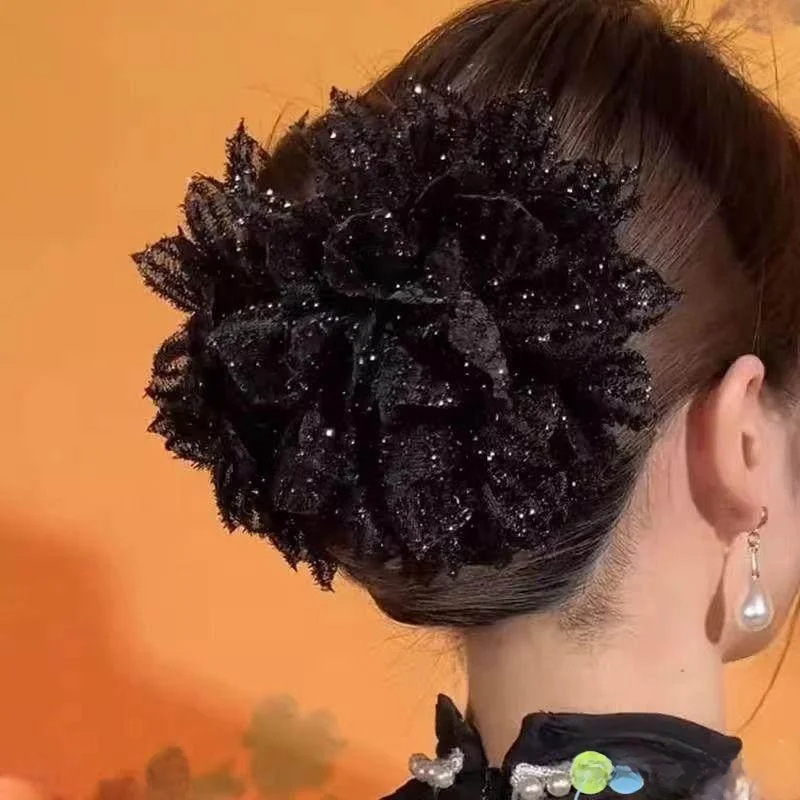 

Black Mesh Flower Hair Clip High-End New Model Back of Head Shark Tail Hair Clip Headwear Elegance Hair Flower Hair Card