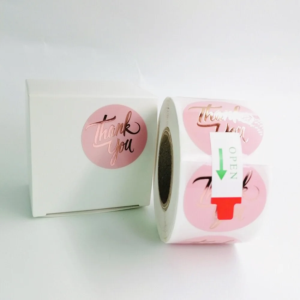 1.5 Inch Rose Gold Dank U Sticker Labels Roze Waterdichte Stickers Rolls Seal Label Voor Scrapbook Briefpapier Sticker