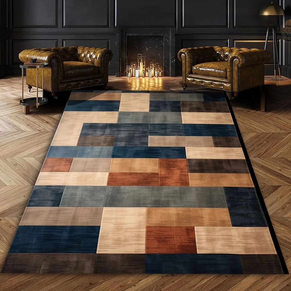 VIKAMA Geometric Color Block Area Rug,Non‑Slip Mat,Modern Patchwork Square Pattern Carpet for Living Room Bedroom Indoor Decor