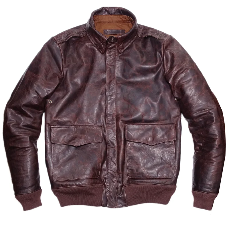 

Men's Leather Jacket A2 Avaitor Bomber Military Uniform Horsehide Brown Winter Autumn Wear Vintage Clothes