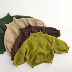 Milangel-suéter de estilo coreano para niños, prendas de punto Vintage para niños, suéteres de cuello alto sólidos para niñas, abrigo de invierno