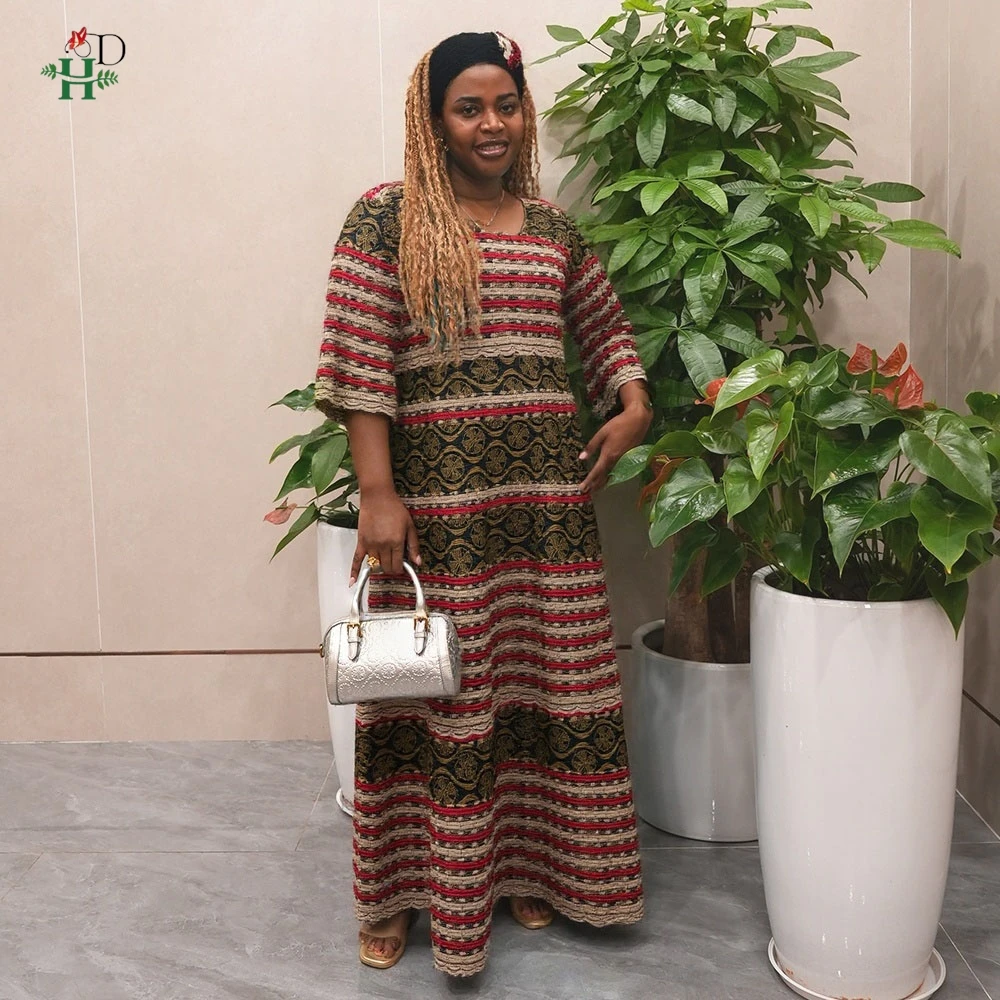 H&D New African Clothes For Women Traditional Embroidery Dresses Bazin Riche Maxi Dress Women High quality Party Wedding
