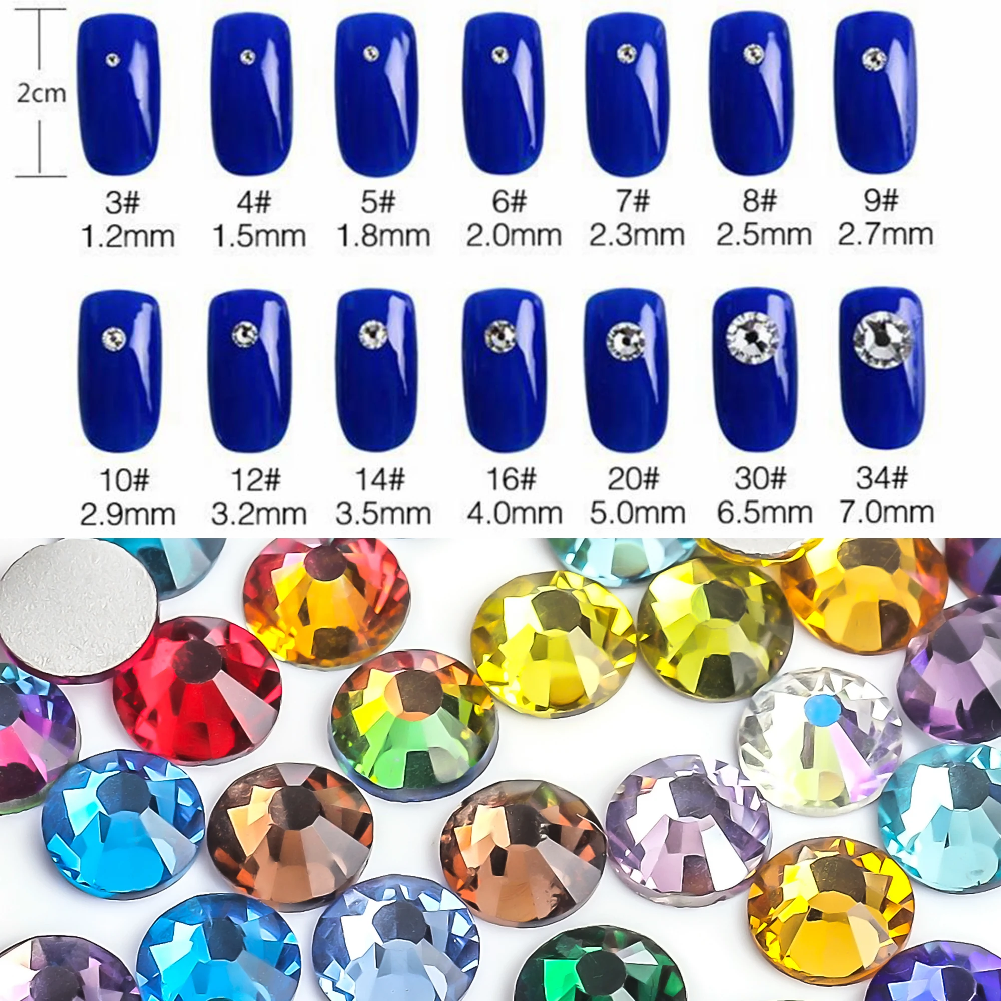 SS3-SS30 de diamantes de imitación sin fijación en caliente, Parte posterior plana, cristal strass, piedra brillante para manualidades, manicura 3D, arte de uñas, tela, ropa