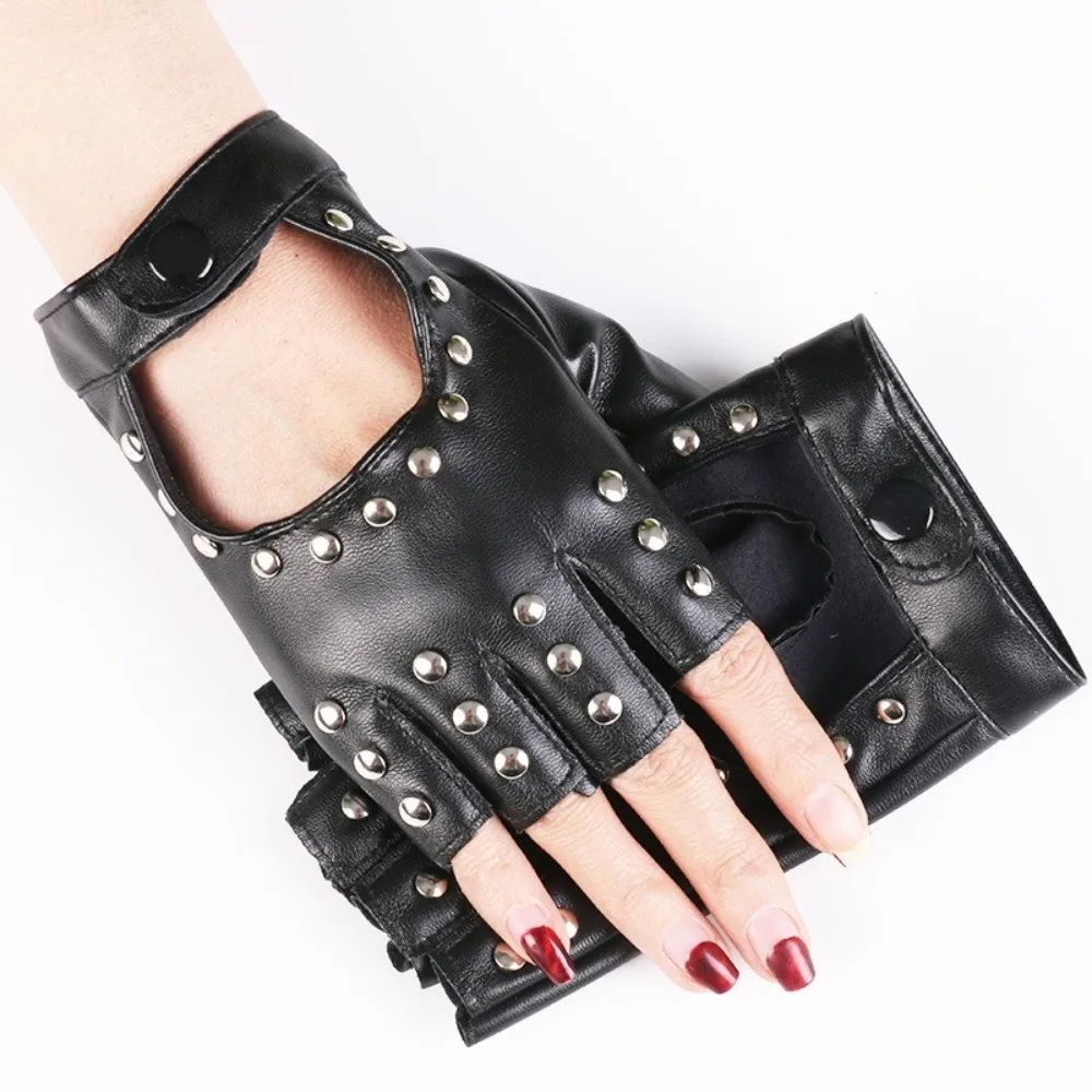 New PU Leather Half Finger Gloves Fingerless Hip Hop Punk Motorcycle Gloves Rivet Evening Prom Decor Women