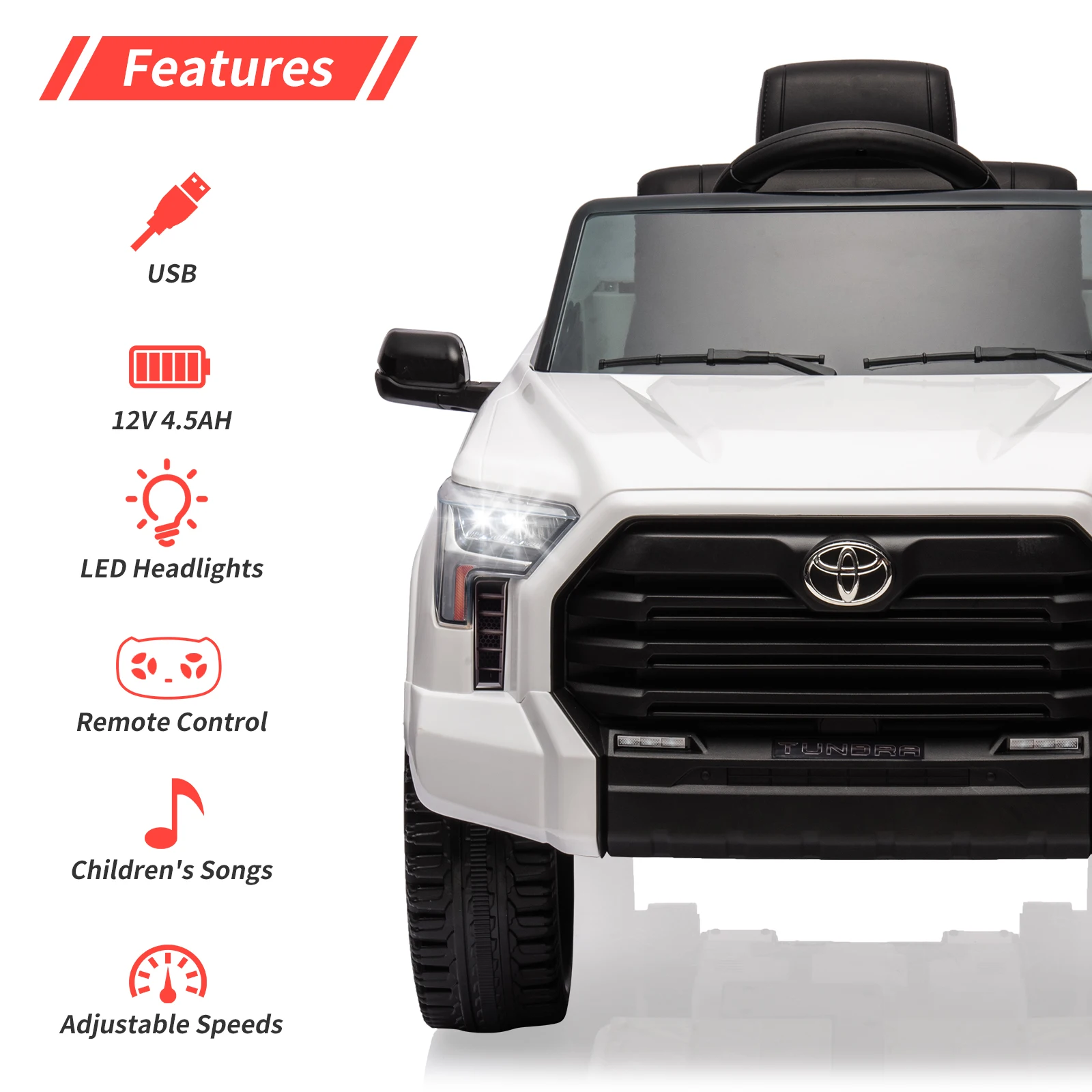 12V Ride on Car for Kids, Licensed Toyota Electric Car Ride on Truck with Remote Control, MP3, LED Lights Toys for Boys Girls