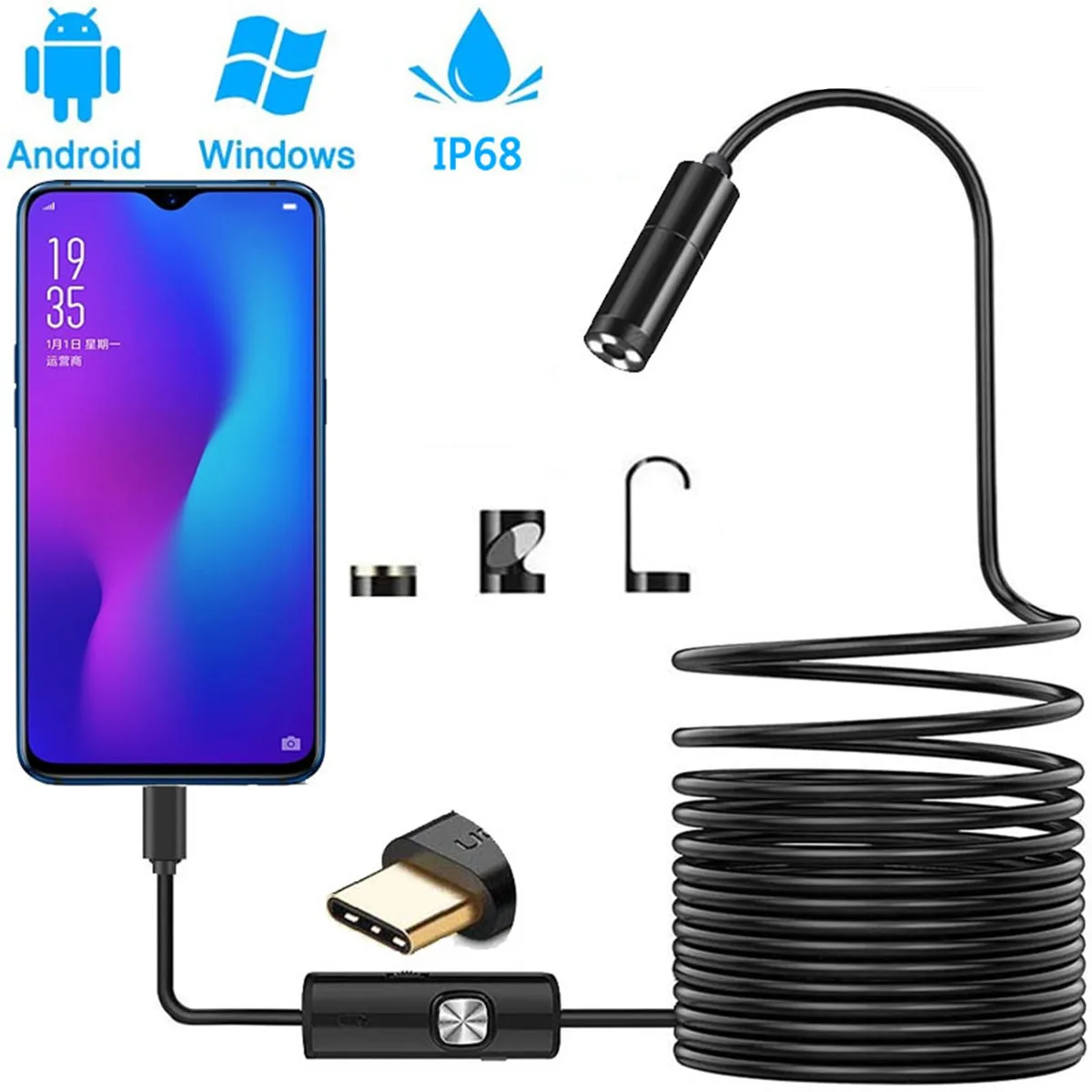 

5 МП 1944P 12 мм с автофокусом 3-в-1 USB-эндоскоп для Android OTG, CMOS-камера-бороскоп для инспекции, цифровой микроскоп-отоскоп