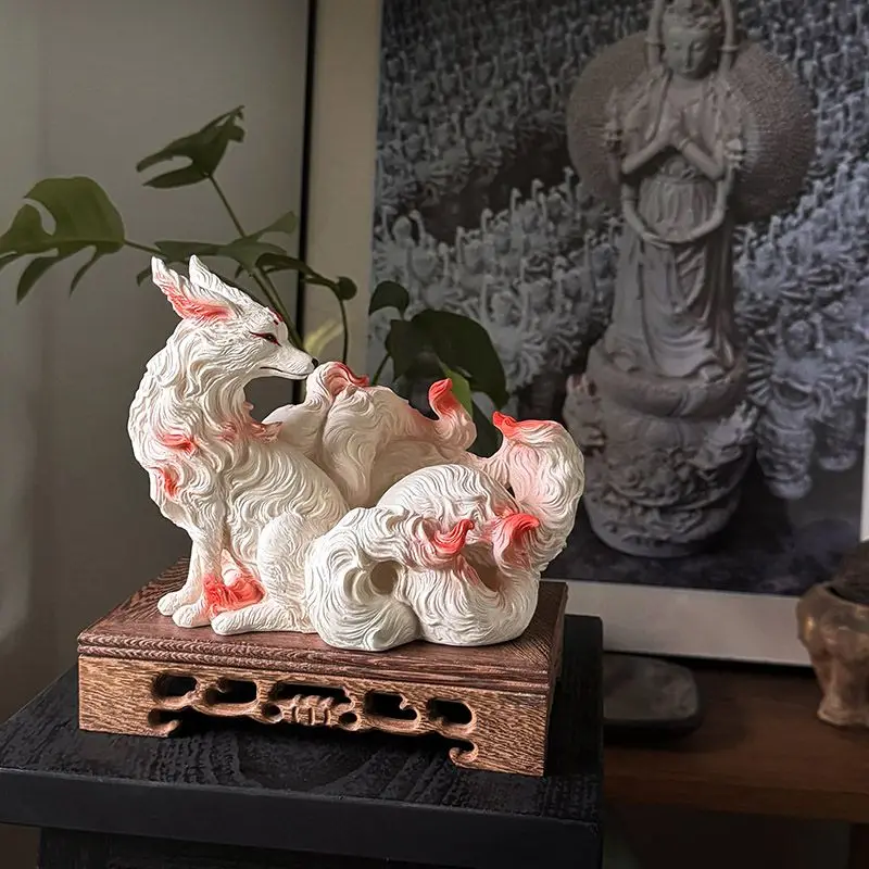 Nine-Tailed Fox Ornaments Fox Nine-Tailed Fox Buddhist Temple Statue Home Furnishings Desktop Furnishings Birthday Gifts