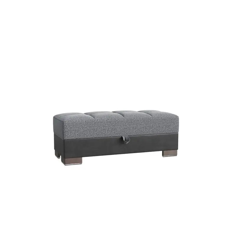 

Upholstered Convertible Ottoman with Wood Trim and Storage, Grey/Black PU Polyester
