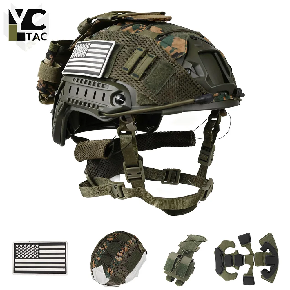 YCTAC Adjustable Tactical Helmet Set Airsoft FAST Protective Helmet with Cover for Cosplay Military Outdoor Games Gear