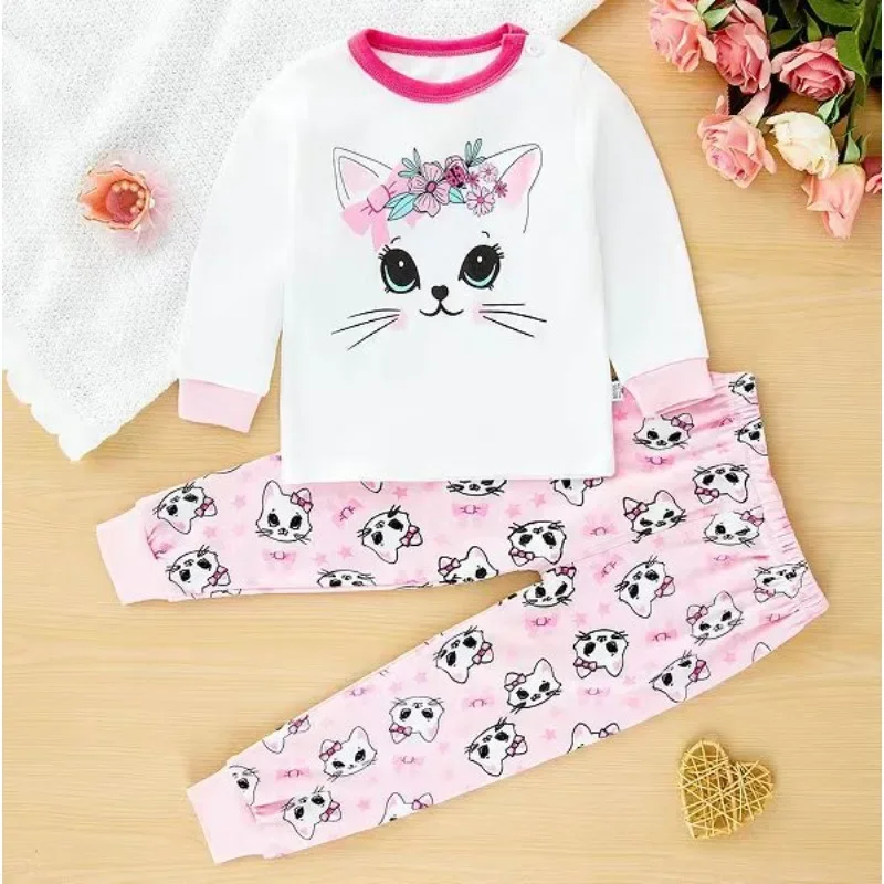 New Kids Pajamas Baby Boys Girls Cute Cartoon Long Sleeve T-Shirt Top + Pants Toddler Autumn Sleeping Clothes Sets Loungewear