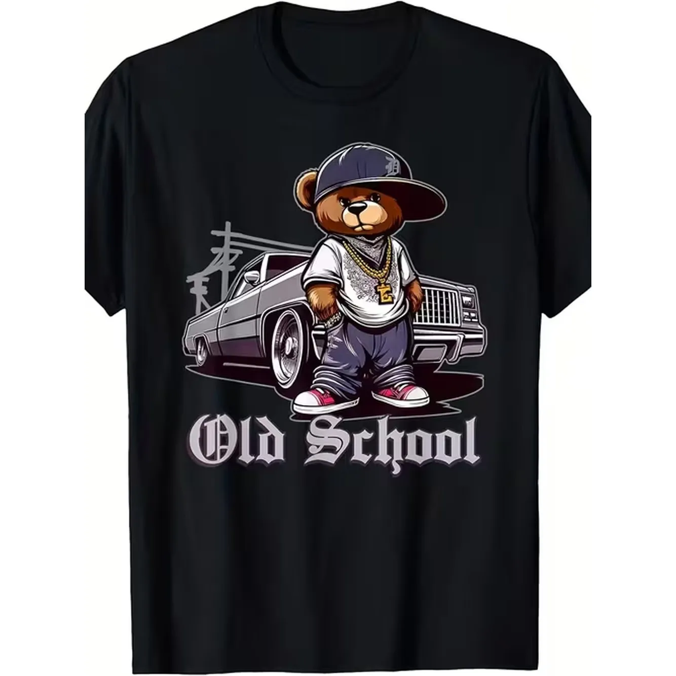 Vintage Hip Hop Teddy Bear Lowrider Chicano Adorable T Shirt Unisex Style For 2025 Summer Short Sleeved Made Of 220G Pure