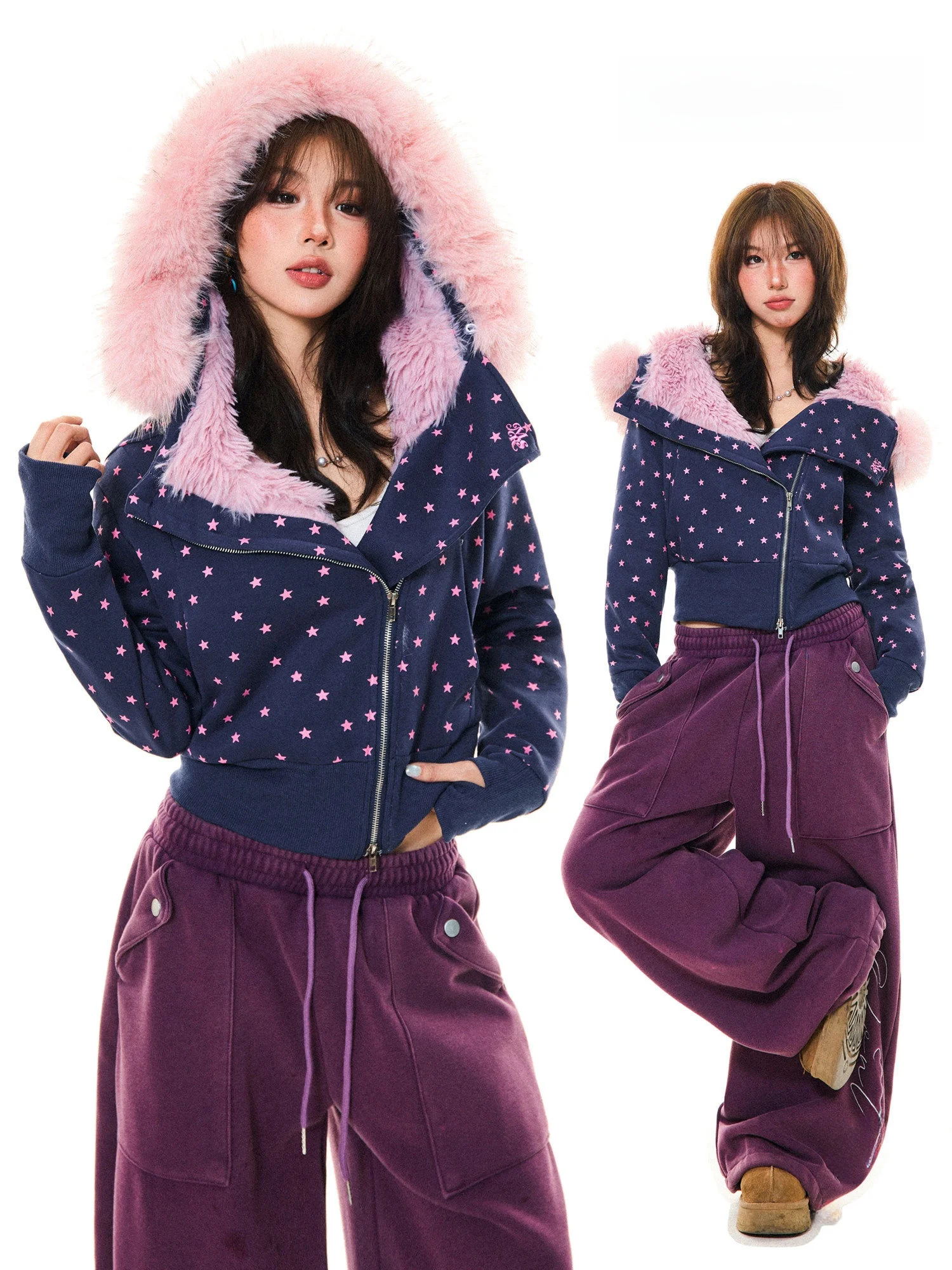 

Женская теплая зимняя куртка Young Stage American Sle Star Print, свободного кроя, с меховым воротником, из хлопка, для уличной носки