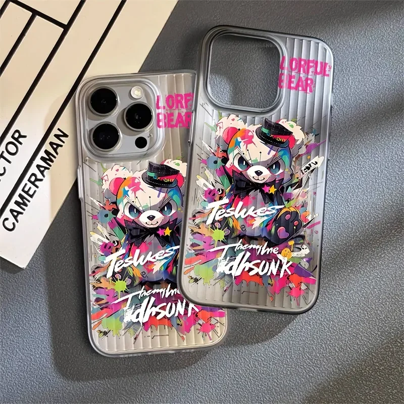 Ins Hip Hop Colorful Letter Little Bear Phone Case For iPhone16 Pro Max 15 14 13 12 11 Xr Xs Max  Amusing Niche Y2K Phone Cases