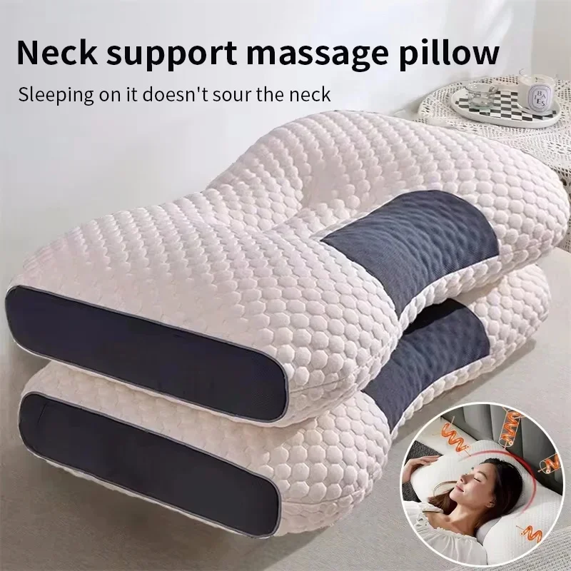 The concave convex design of the human body helps massage the neck, and the fiber massage pillow helps with sleep