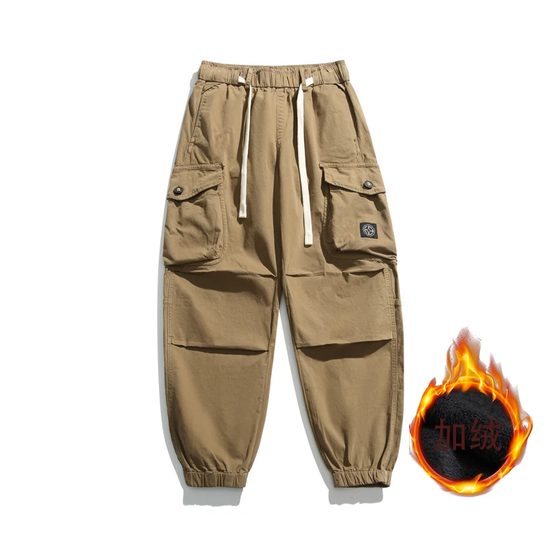 

Зимние флисовые и толстые повседневные брюки, мужские свободные эластичные комбинезоны с множеством карманов, японский Гонконгский модный бренд
