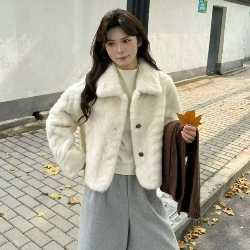 Imitation Fur Collar Thick Coat for Women Winter 2026 Fashionable Golden Leaf Mink High-end Warm Fur Integrated Top for Women