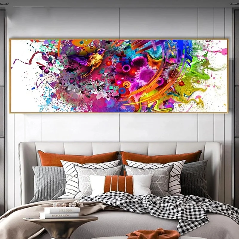 

Large Abstract Poster Different Colors Flowers Wall Art Canvas Oil Painting Color Bird Modern For Living Home Room Decor Picture