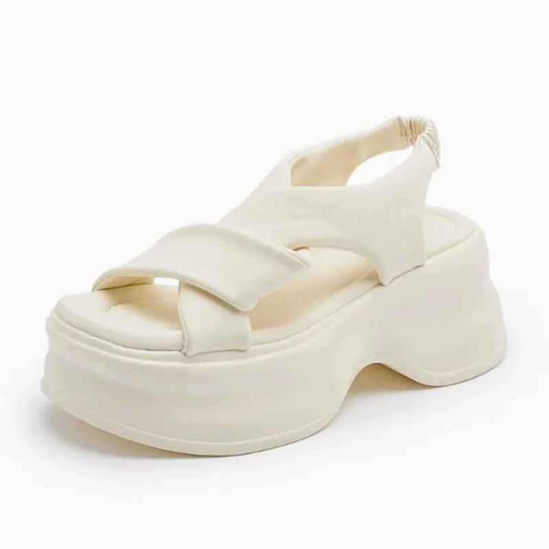 

Women Sporty Platform Sandals Summer 2026 New Thick Heel Casual Heightening Roman Style Slip-On Shoes Microfiber Upgraded Sandal