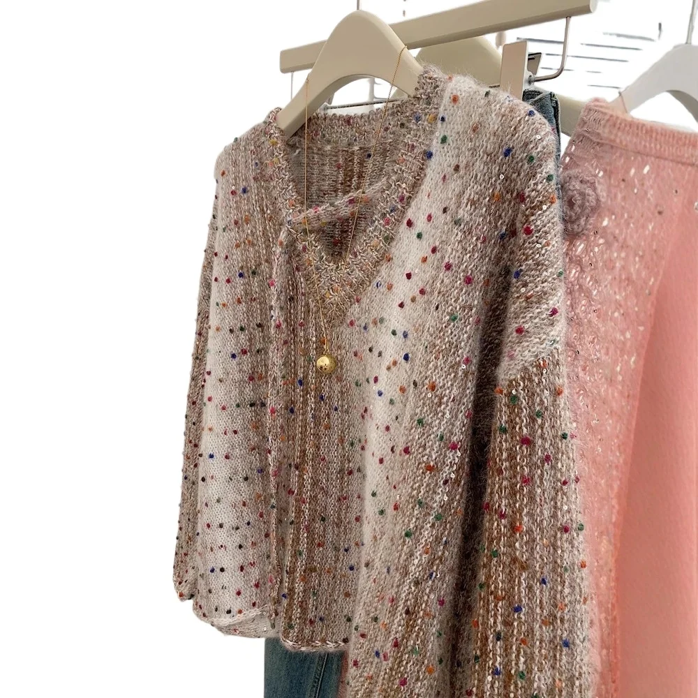 

2025 Autumn and Winter New Temperament Elegant Pullover Long Sleeves Loose Outside Sweater Lazy Premium Thickened Knitted Top