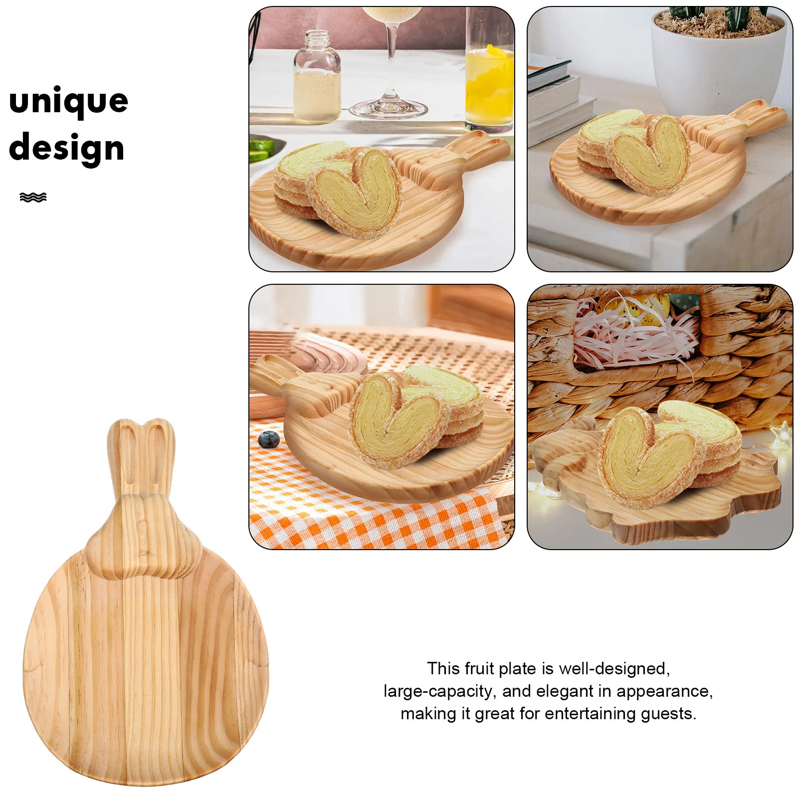 

Easter Bunny Shaped Wooden Tray Snack Serving Plate Dried Fruit Dessert Multi-Function Elegant Home Restaurant Use
