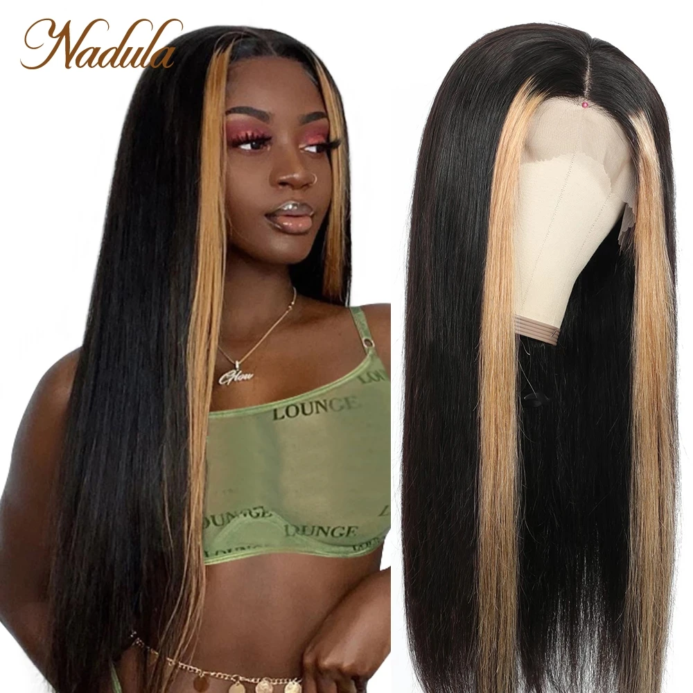 Nadula Hair 4x1 T Part Lace Closure Straight Wigs Highlights Color Strawberry Honey Blonde 150% Density Wig Straight Hair Wigs