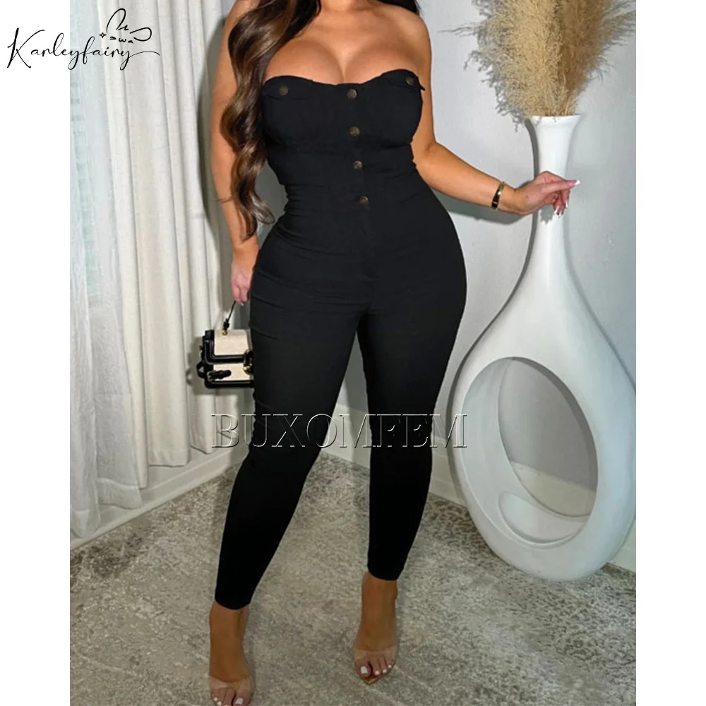 

Tight Sexy Strapless Jumpsuit Slim Fit Modeling Leggings for Women Long Skinny Wrap Hips Pencil Pants Y2k Trousers Full Jeans