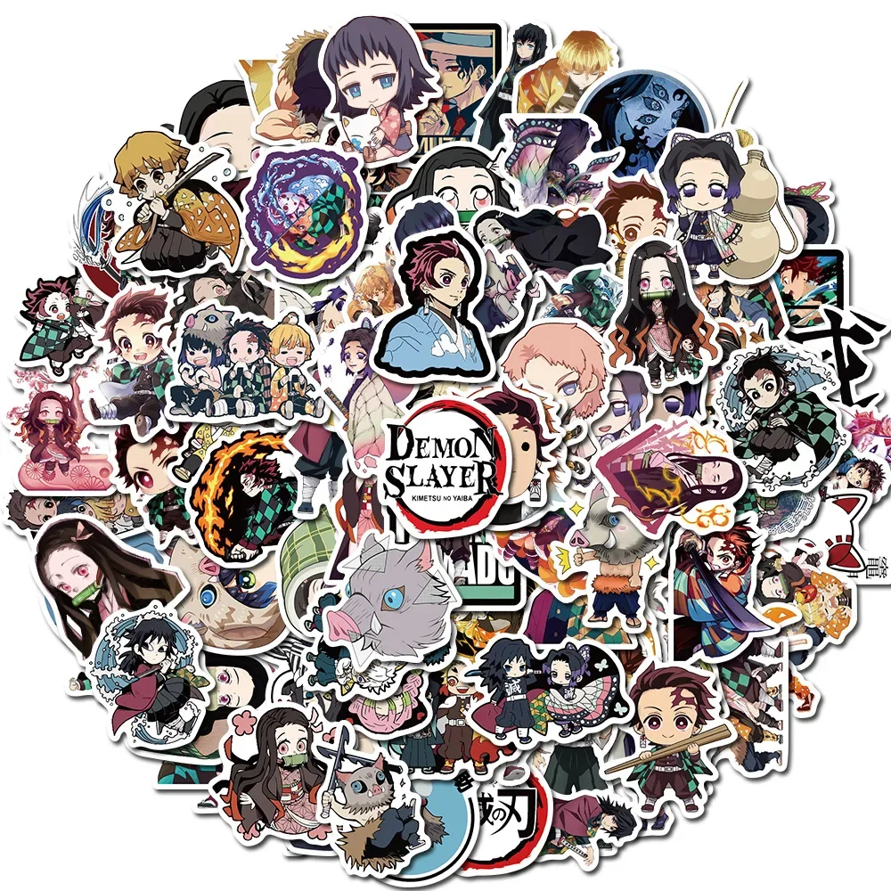 50 Stück Demon Slayer japanische Anime-Aufkleber, Graffiti, Skateboard, Kühlschrank, dekoriert, Notizbuch, Gepäck, wasserfester Aufkleber