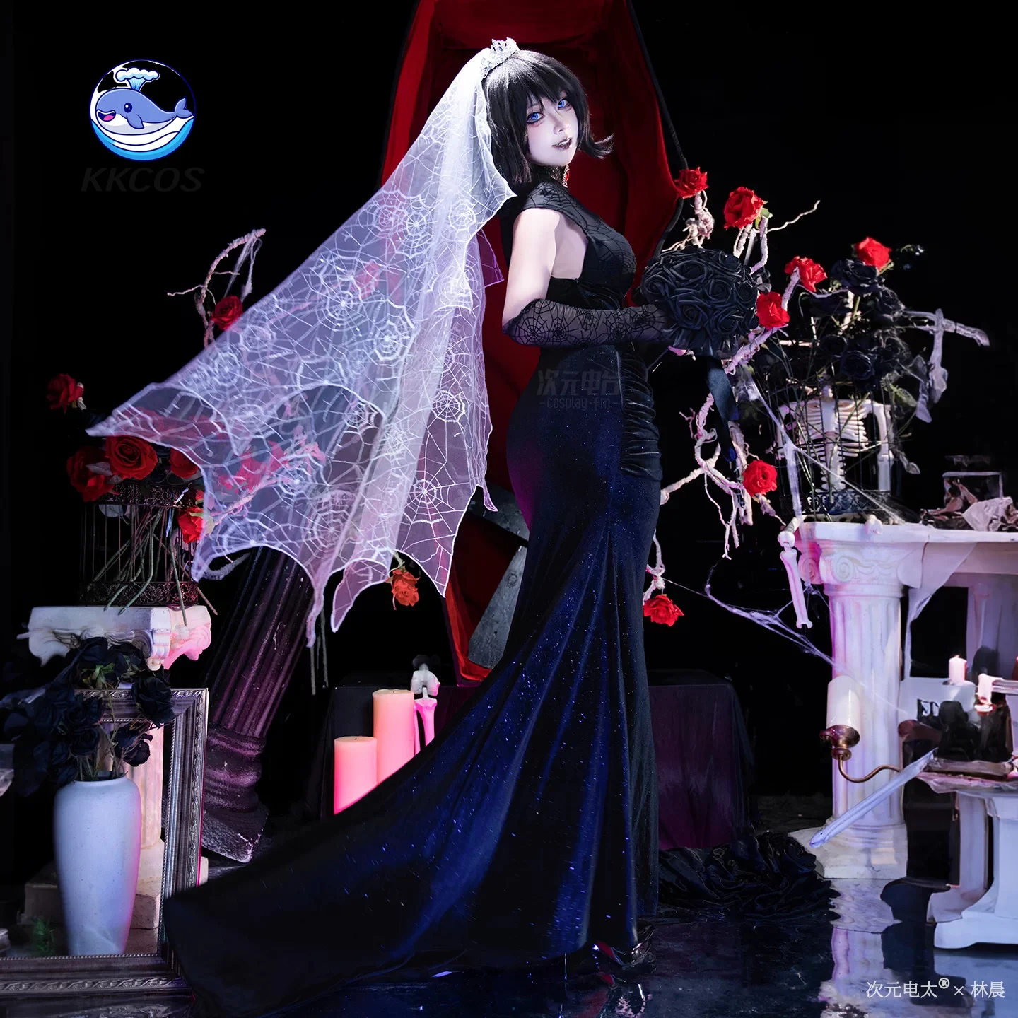 KKCos Movie Hotel Transylvania - Mavis Dracula cosplay Costume Black Wedding Dress outfit Halloween Christmas Party