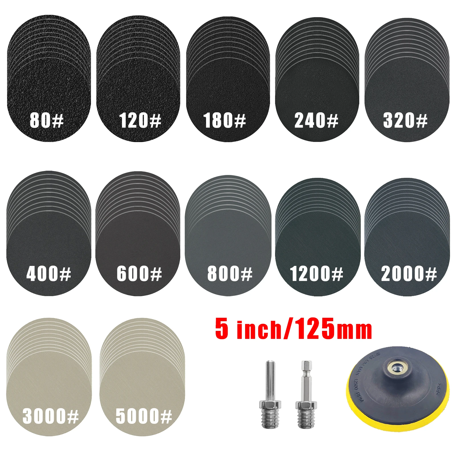 5 Inch Wet Dry Sanding Discs Hook And Loop 125mm Orbital Sandpaper  Silicon Carbide Sander Disks 80grit-5000grit