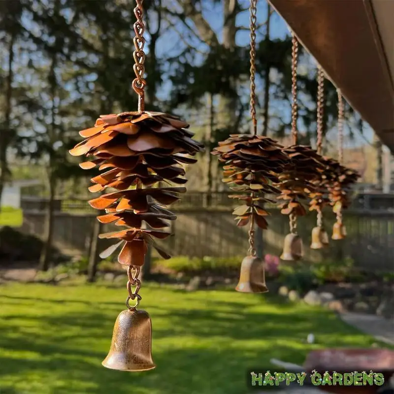 

Pine Cone With Bell Ornament Metal Easter Pinecone Hangable Ornaments Rustic Pinecone Wind Chimes For Home Garden Cafe