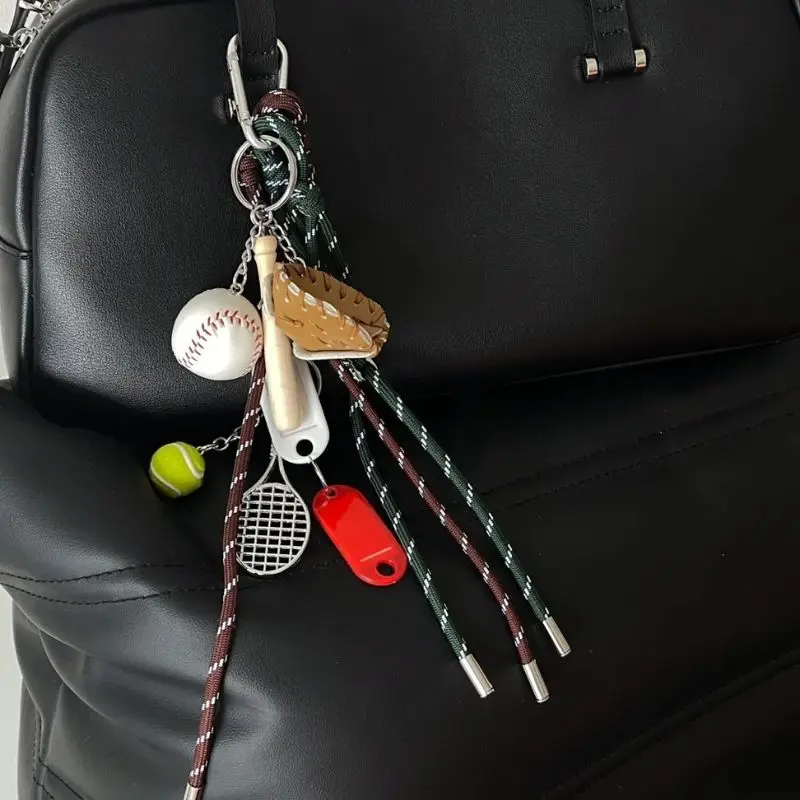 Y2K Korean Charm Nylon Handmade Rope Keychain Ins Personalized Baseball Badminton Couple Bag Pendant Climbing Rope Key Chain