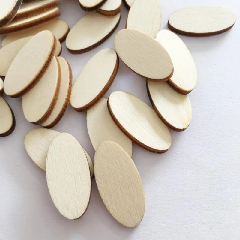 100PCS Unfinished Wood Oval Slices Natural Rustic Wooden Cutout Oval Wood Pieces Tag for DIY Craft Wedding Centerpiece Christmas