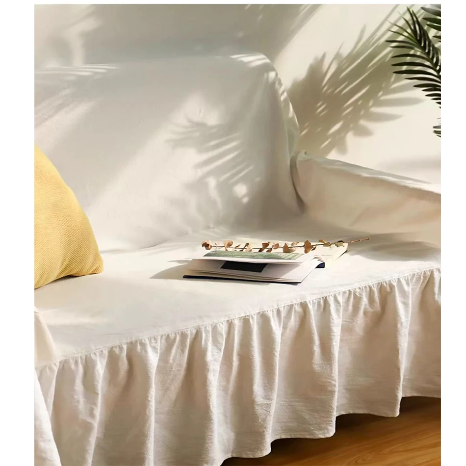 White Ruffle Cotton Sofa Cover Blanket Sofa Towel for Living Room Furniture Decor Tapestry Couch Cover in Spring