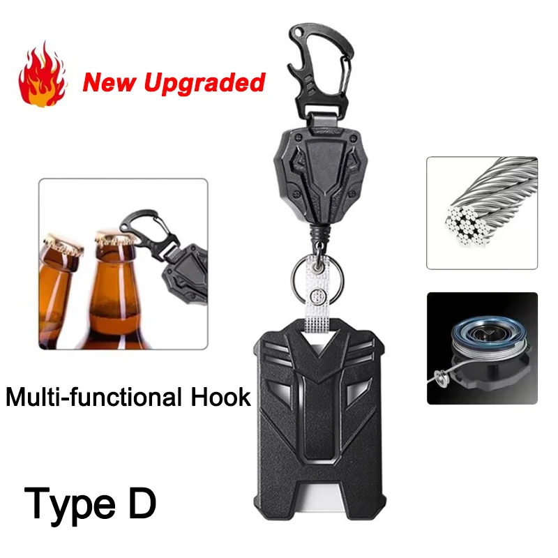 Portacredenciales Retráctil con Clip, Mosquetón, Llavero, Porta Identificación, Cable de Acero para Exteriores, Hebilla, Anillo para Llaves con Resorte - 4 Estilos