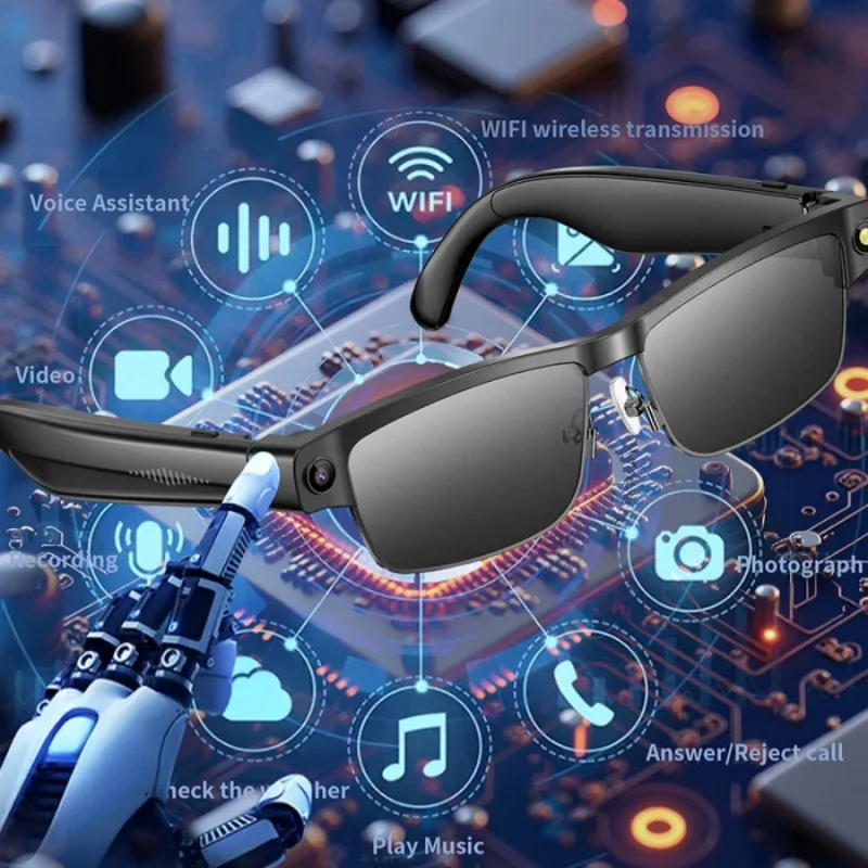 1 pair L802 AI smart sunglasses 8-megapixel HD camera anti-shake waterproof translation video recording calling photo-taking view 3