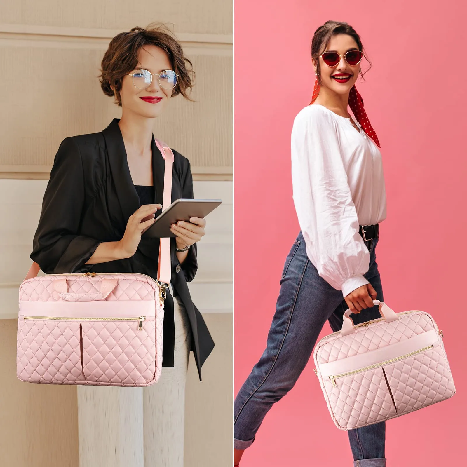 Nesitu A4 أسود وردي تنفيذي 14 15.6 بوصة كمبيوتر محمول الرجال النساء حقيبة محفظة الأعمال حقيبة يد الكتف حقيبة ساعي M31113