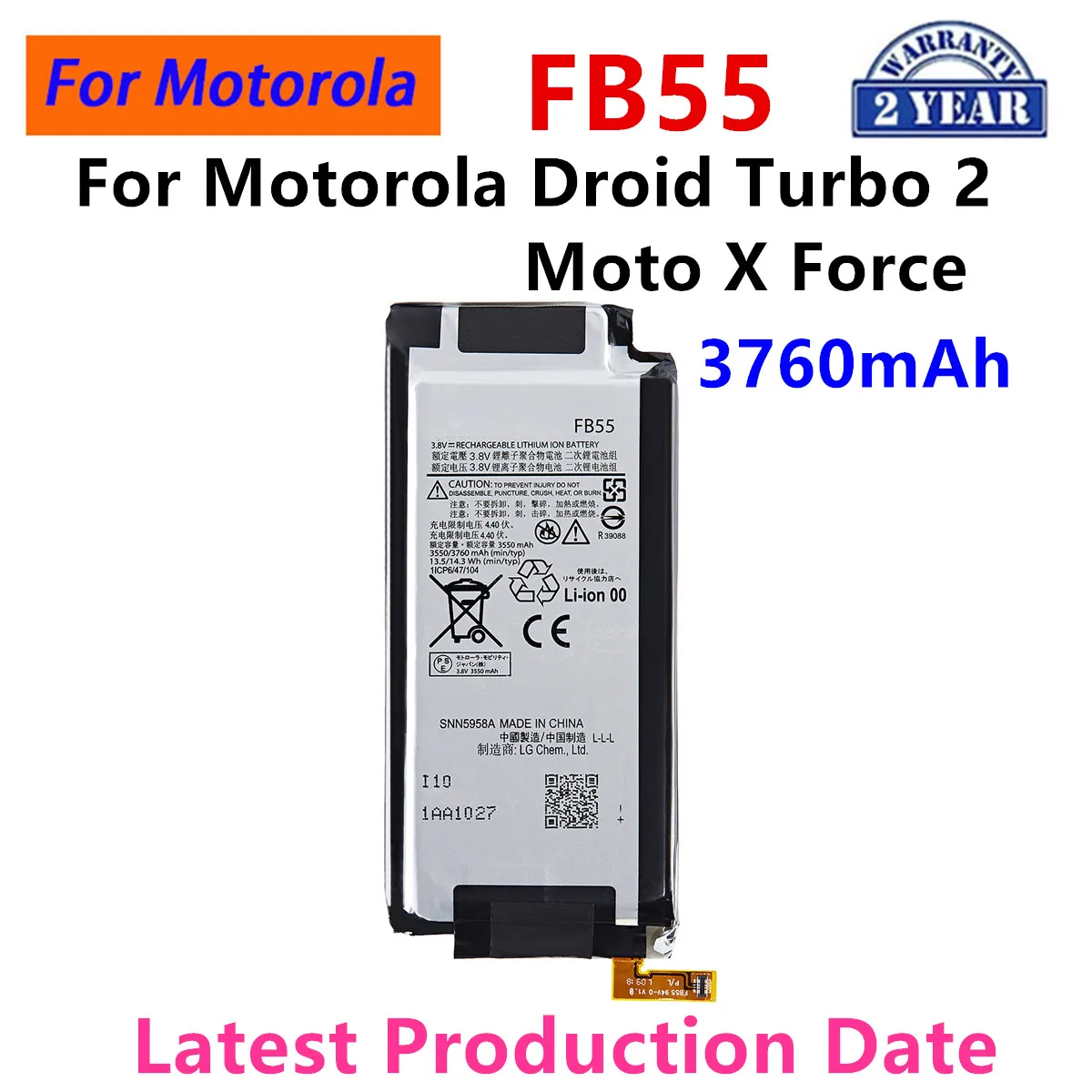 100% Original FB55 3760mAh Battery For Motorola Moto DROID Turbo 2 XT1585 XT1581 XT1580 /Moto X Force  Mobile phone