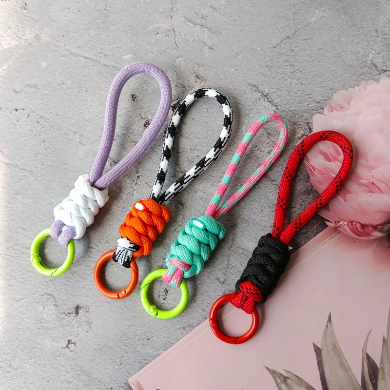 Fashion Colorful Braided Lanyard Keychain Anti-Lost Knot Nylon Rope Keyring for Women Men Car Backpack Pendant Accessories Gift