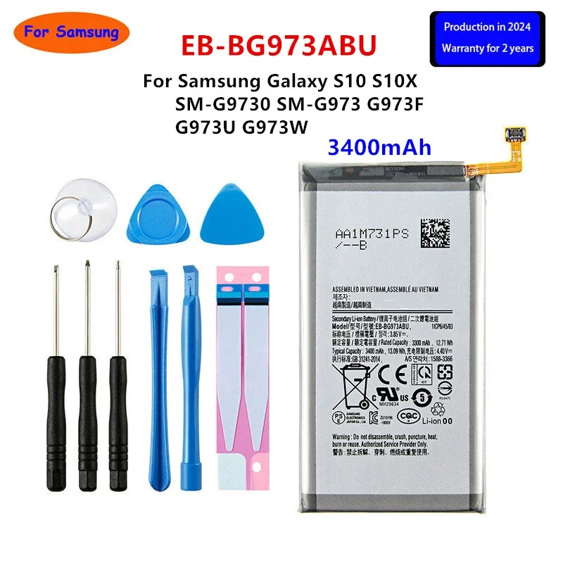 

Brand New EB-BG973ABU 3400mAh Battery For Samsung Galaxy S10 S10 X SM-G9730 SM-G973 G973F G973U G973W Mobile Phone +Tools