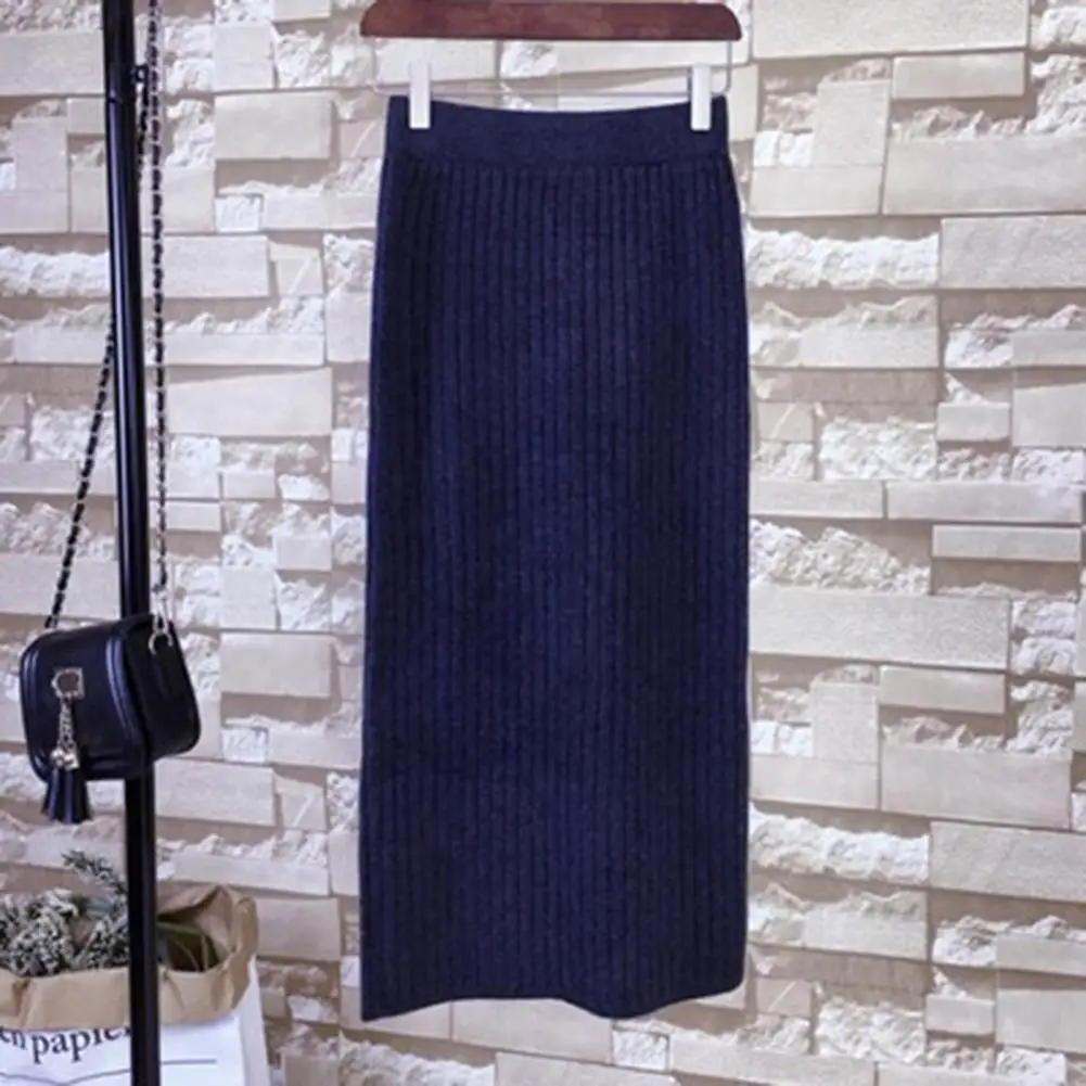 Back Slit Design Skirt Commuting Style Skirt Elegant Women's High Waist Knitting Skirt with Back Slit for Fall for Comfort