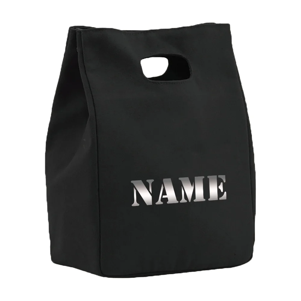 Personalized Customization Name Lunch Box Portable Insulated Black Lunch Bag Insulated Food Picnic Handbag Customized Product