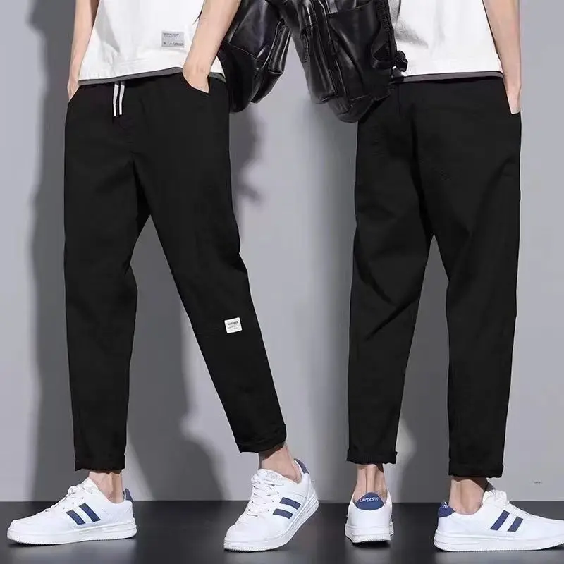 

2023 Spring New Solid Color Fashion Thin Style Straight Pants Man Drawstring Pocket Comfortable All-match Ankle Length Trousers