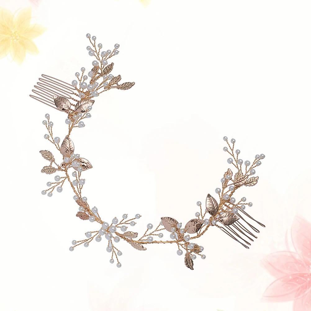 

Artificial Bridal Headwear Hair Comb Baroque Wedding Headpiece Golden Leaves Bride