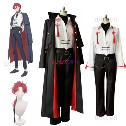 Link Click Vein Cosplay Costume Wig Anime Link Click Red Black Coat Shirt Pant Gradient Braid Wig Halloween Party Suit Wig