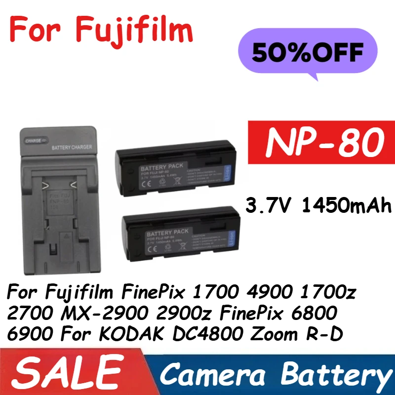 

For KODAK DC4800 Zoom R-D for Fujifilm FinePix 1700 1700z 2700 4900 MX-2900 2900z FinePix 6800 6900 1450mAh NP-80 NP 80 battery