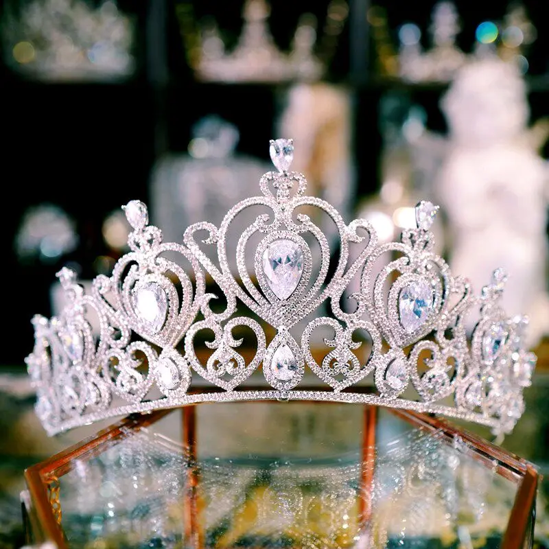 High-End Heart Shape Bride Cubic Hair Crown Luxurious Princess Wedding Hair Accessory Grand Queen HEadpiece Accessories