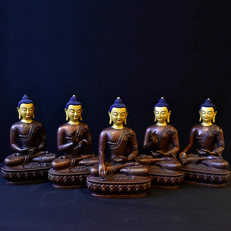 A SET 5PCS Buddhism Dhyani Mantra Buddha statue WU FANG FO 5 Tathagata RU LAI buddhas temple copper