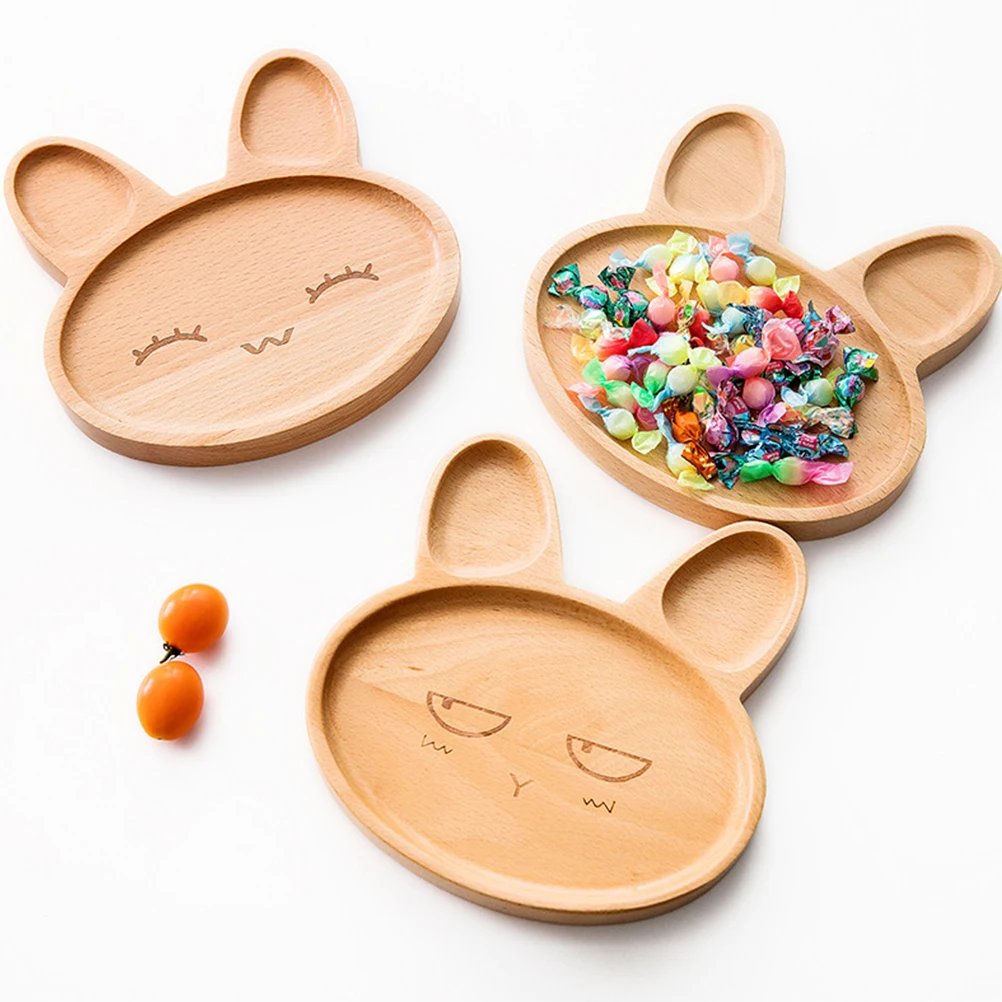 

Wooden Children Plate Kids Food Tray Baby Divided Cartoon Rabbit Shape Natural Wood Serving Fruit Snack Cake Dining Kitchen Bar
