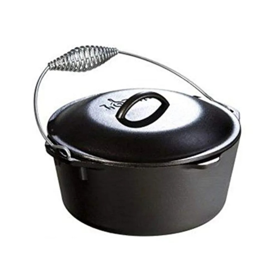 

Pre-Seasoned Cast Iron Dutch Oven with Lid - Wire Bail Handle for Easy Transfer from Cooking Surface to Table - Use in the Oven
