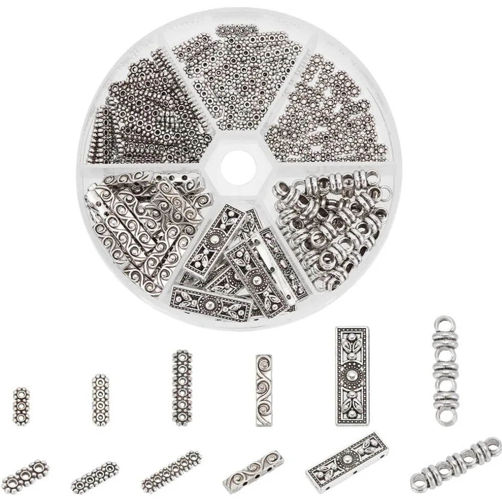 

160 шт. 6 стилей, прямоугольные разделительные бусины, тибетские антикварные серебряные 3 4 6 отверстий, многофункциональные звенья для многослойных